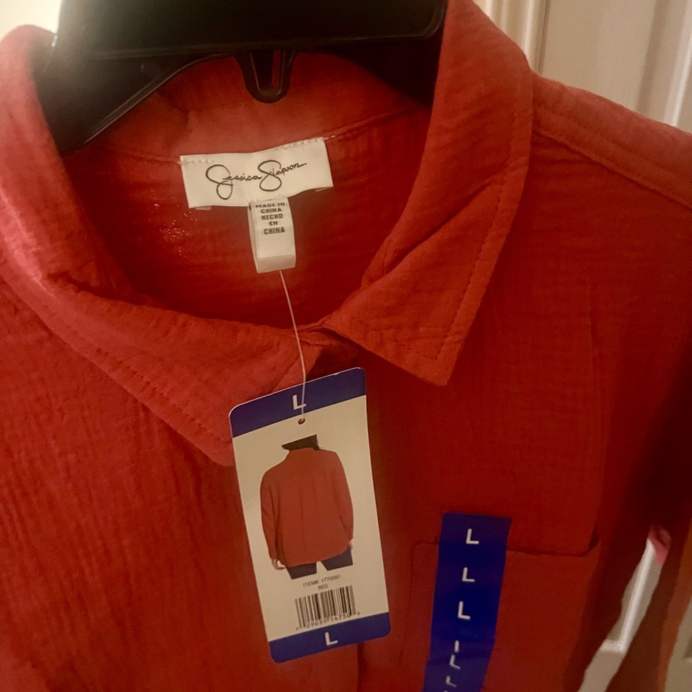 Jessica Simpson button down long sleeve blouse-off red color Large - Picture 4 of 7